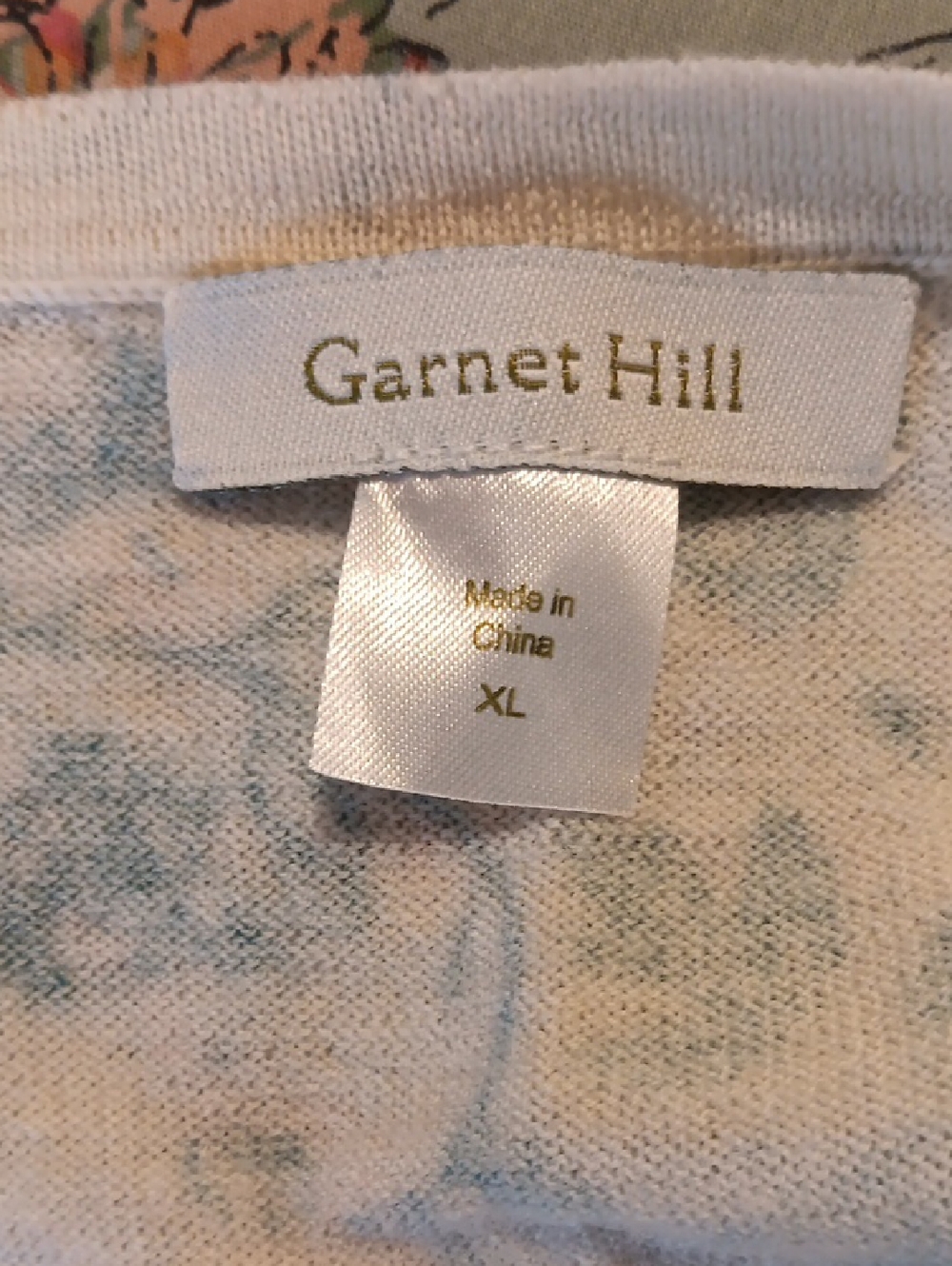 Garnet Hill White Cardigan with Teal Blue Floral & Bird Toile Print, XL, NWOT - Picture 6 of 8